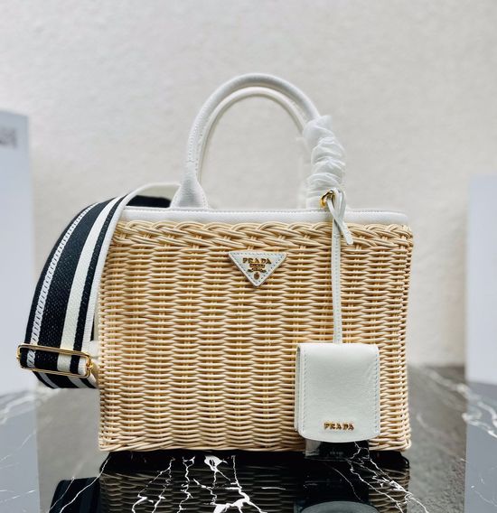 Prada Woven Wicker Canvas Tote Bag 1BG835