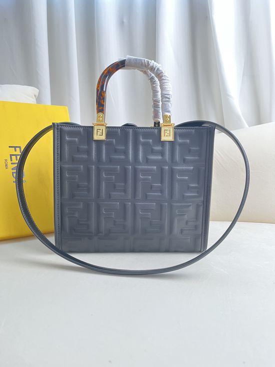 Fendi Sunshine Embossed FF Small Leather Tote Bag