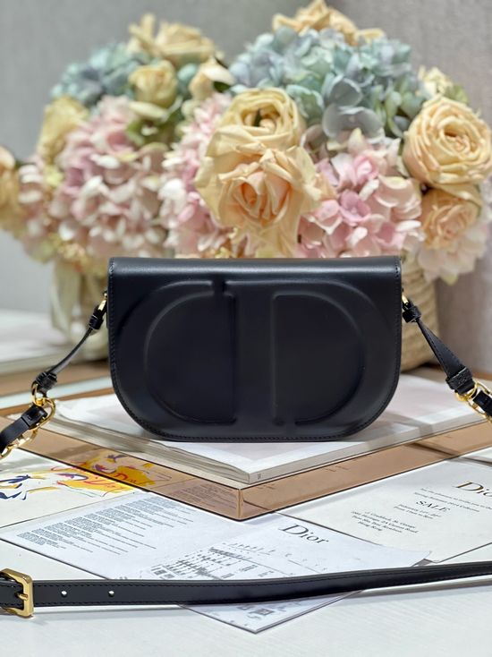 Christian Dior CD SIGNATURE Black Leather Handbag 9088
