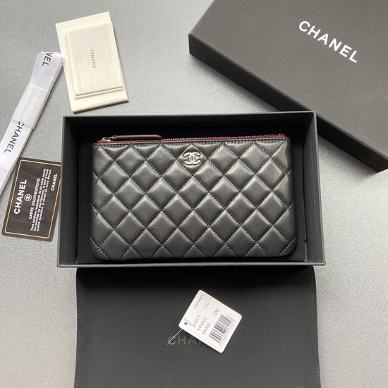 Chanel Wallet Black Lambskin Silver Hardware A1071