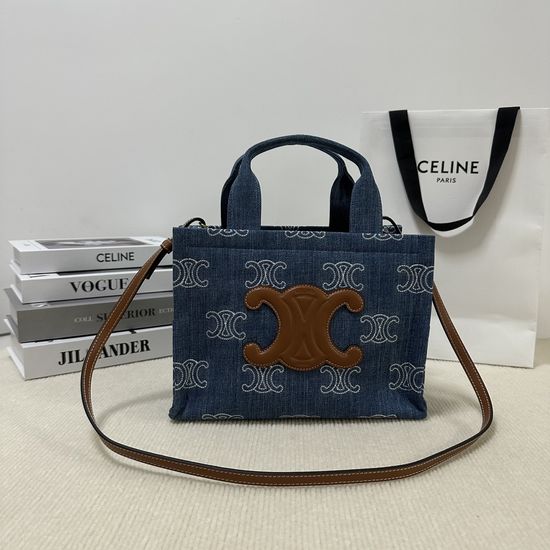 Celine Triomphe Denim And Leather Tote Bag 199162