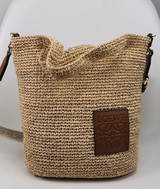 Loewe Slit Woven Raffia Leather Tote Bag 013