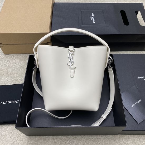 Yves Saint Laurent LE 5A7 Series Small Bucket Bag in White with Gold Hardware 749036