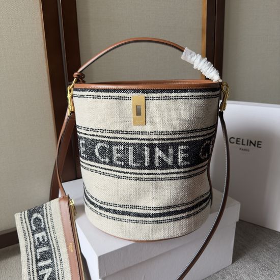 Celine Bucket 16 Fabric Leather Handbag with Zip Pocket 195573