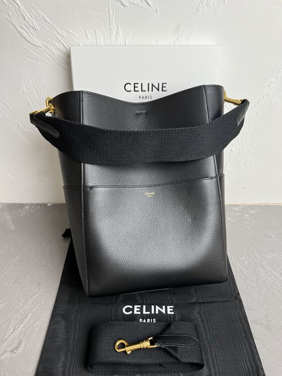 Celine Sangle Seau Litchi Leather Bucket Bag 168105