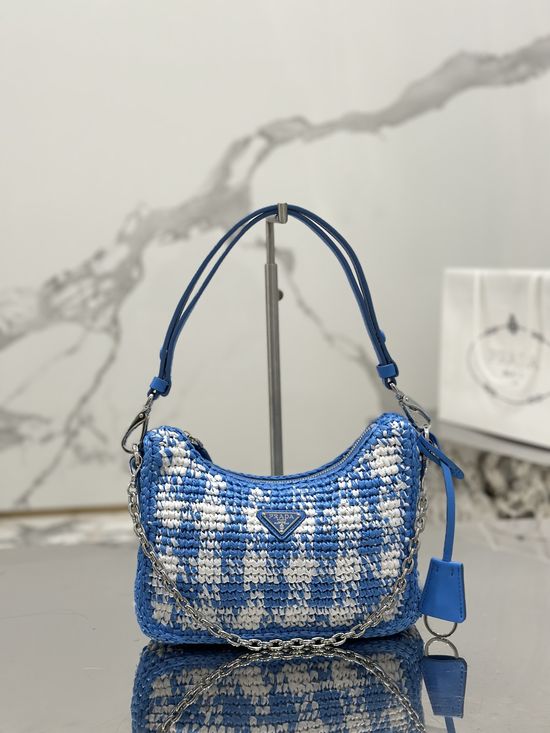 Prada Raffia Woven Hobo Shoulder Bag 1BC204