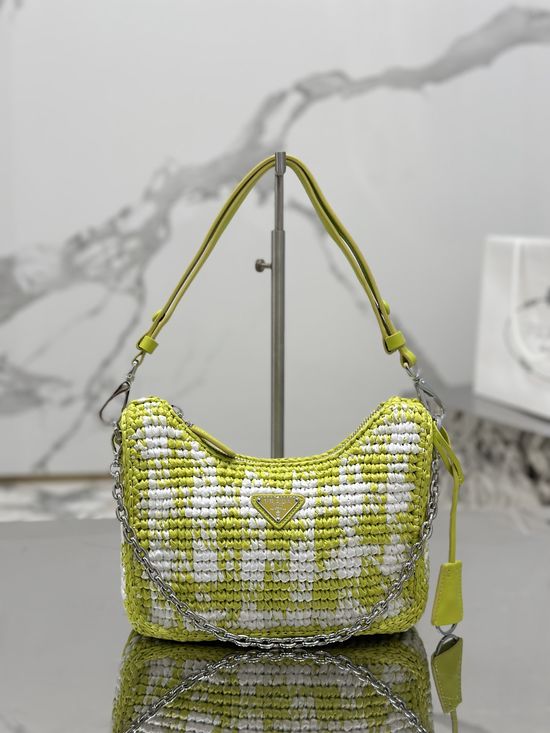 Prada Raffia Woven Hobo Shoulder Bag 1BC204