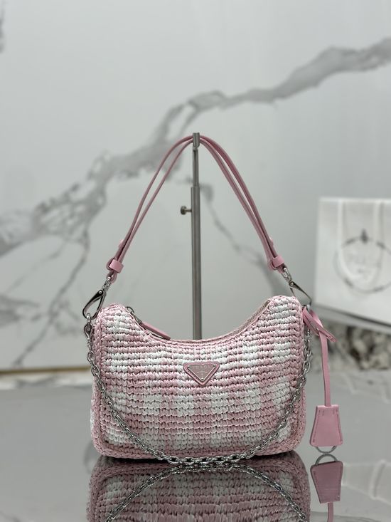 Prada Raffia Woven Hobo Shoulder Bag 1BC204