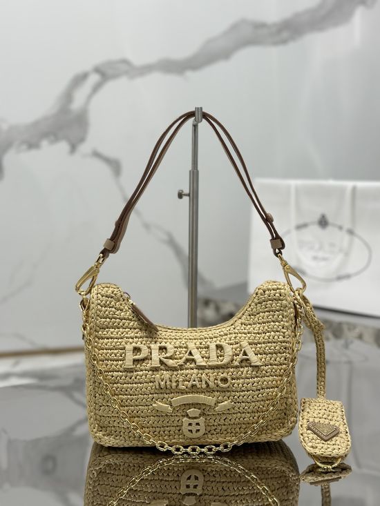 Prada Raffia Woven Hobo Shoulder Bag 1BC204