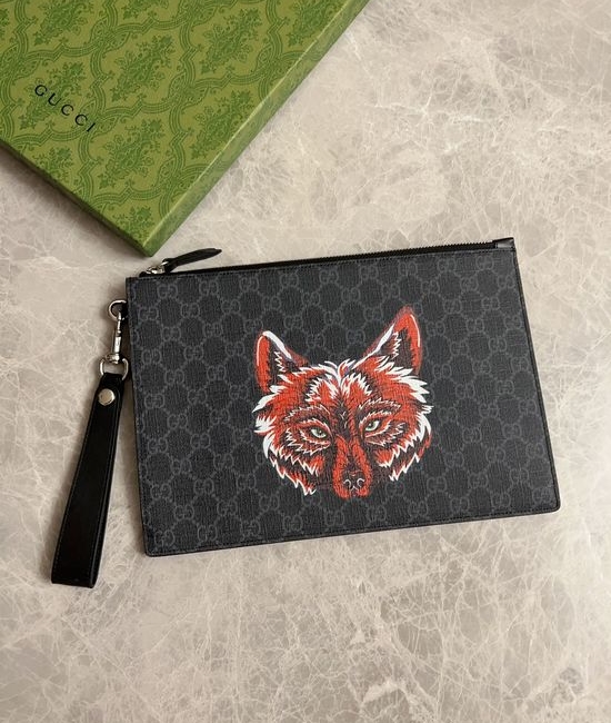 Gucci Clutch PVC Leather Red Wolf Pattern 473904