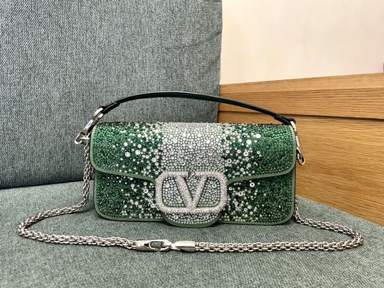 Valentino Shoulder Bag Green Rhinestone Buckle 4052