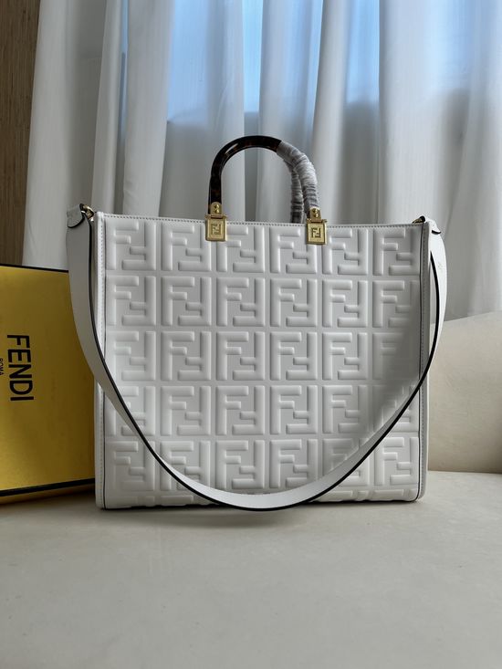 Fendi Sunshine Shopper Tote White Embossed Leather 877