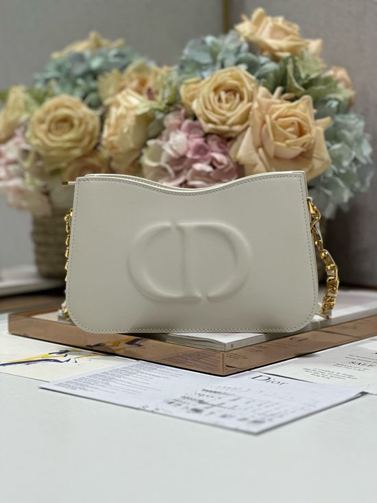 Christian Dior CD Signature Hobo Mini Chain Bag White 8017