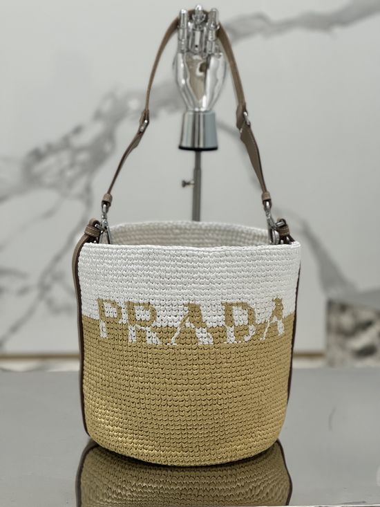 Prada Woven Raffia Bucket Bag 1BE063