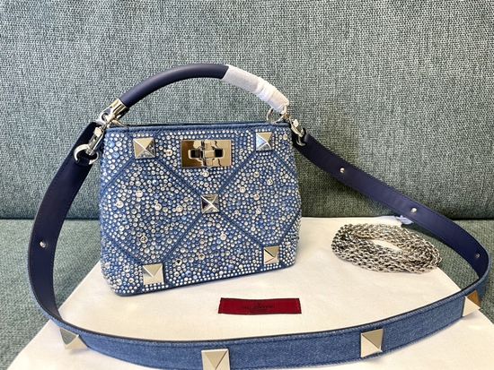Valentino Romanstud Denim Stud Bag 0199