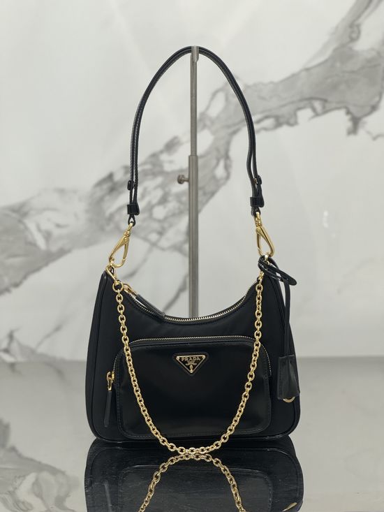 Prada Nylon And Leather Curved Shoulder Bag 1BC198