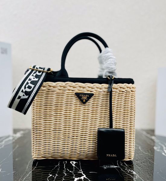 Prada Woven Wicker Canvas Tote Bag 1BG835