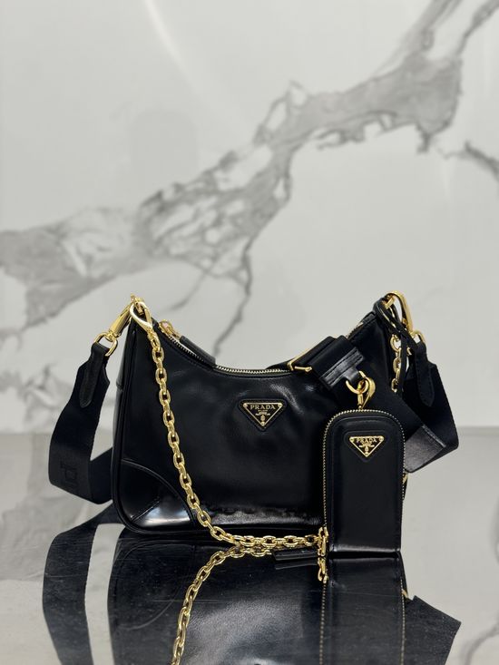 Prada Hobo Waxed Leather Crossbody Bag 1BH204