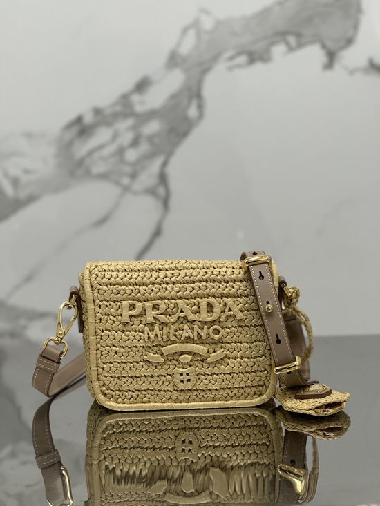 Prada Raffia Crossbody Bag Woven Flap 1BD335