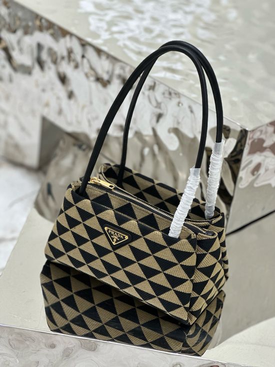 Prada Embroidered Fabric Handbag 1BA368