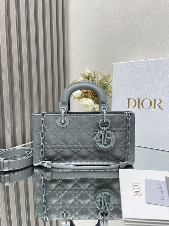 Christian Dior Lady DJoy Rock Grey Diamond Quilted Bag 0540