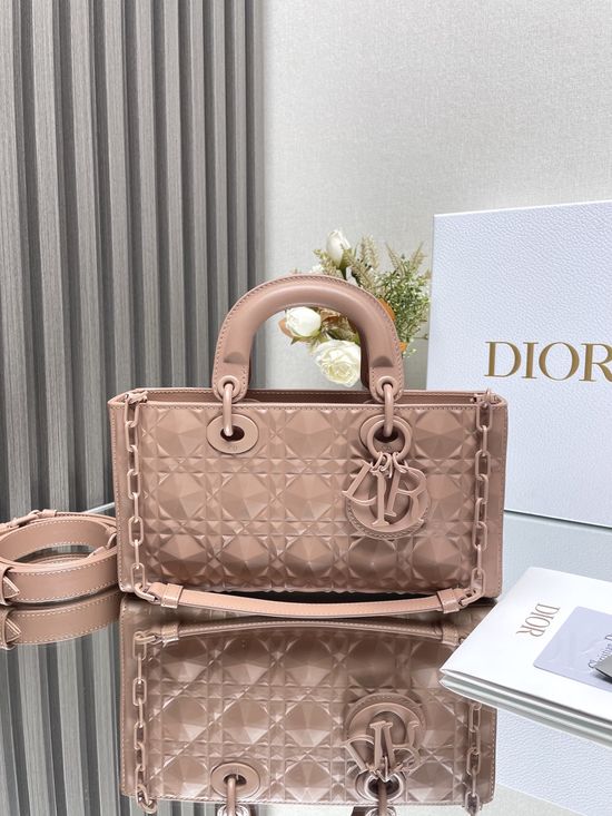 Christian Dior Lady DJoy Rose Pink Diamond Quilted Bag 0540