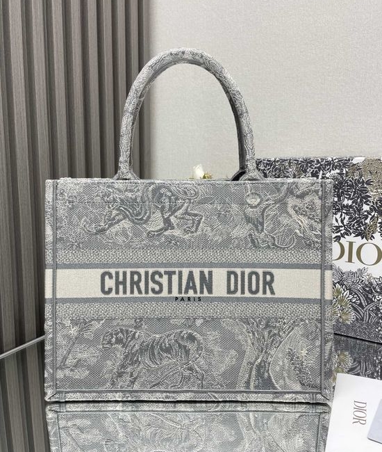 Christian Dior CD Grey Tiger Shopping Tote Bag