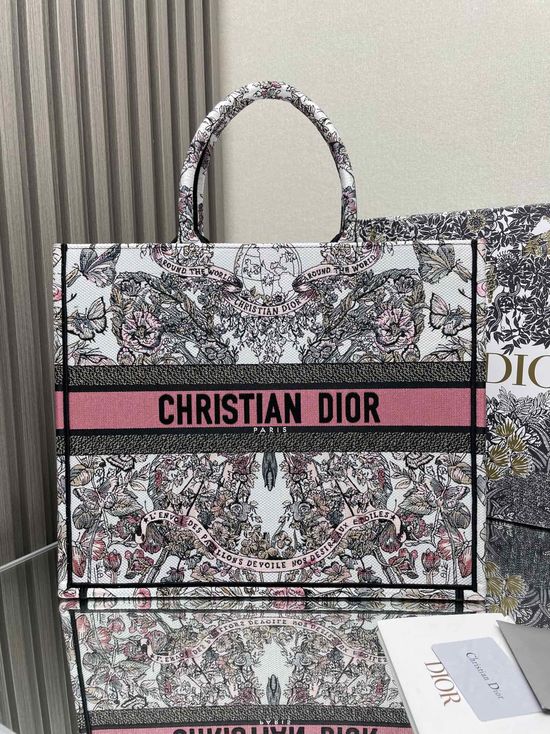 Christian Dior Shopping Tote Large Pink Floral 17694