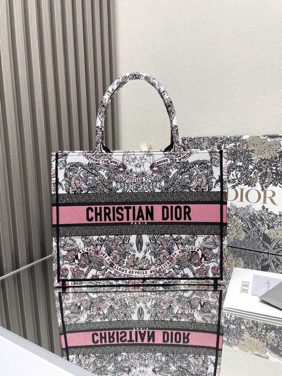 Christian Dior Book Tote Pink Floral Medium 1286
