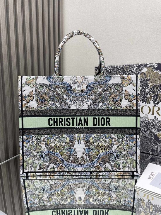 Christian Dior Shopping Tote Large Green Floral 17693