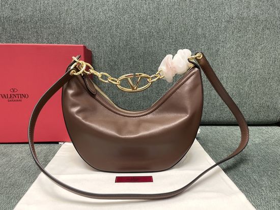 Valentino VLOGO MOON Coffee Chain Leather Hobo Bag 0003