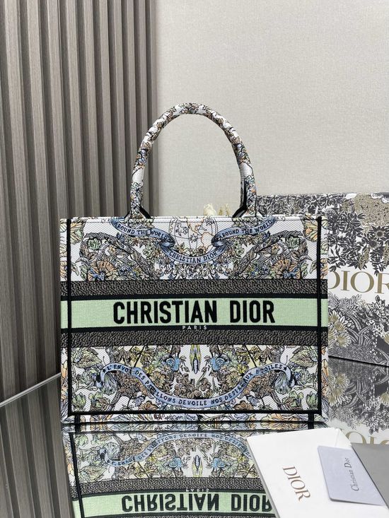 Christian Dior Book Tote Green Floral Medium 1286
