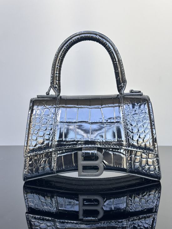 Balenciaga Hourglass Bag Crocodile Texture Black XS 627