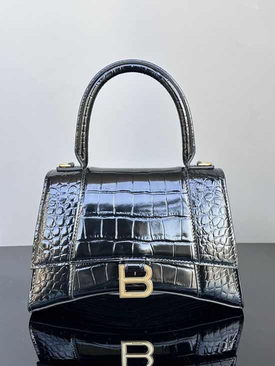 Balenciaga Hourglass Crocodile Pattern Black Gold Buckle 593546