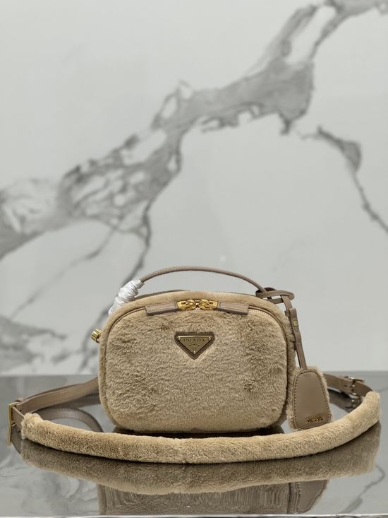Prada Mini Shearling Handbag Leather Trim 1BH208