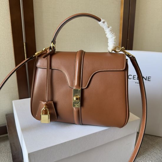 Celine 16 Leather Lambskin Lined Flap Shoulder Bag 188003