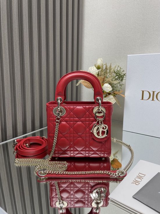 Christian Dior Lady Three-Grid Red Lambskin Bag 0505