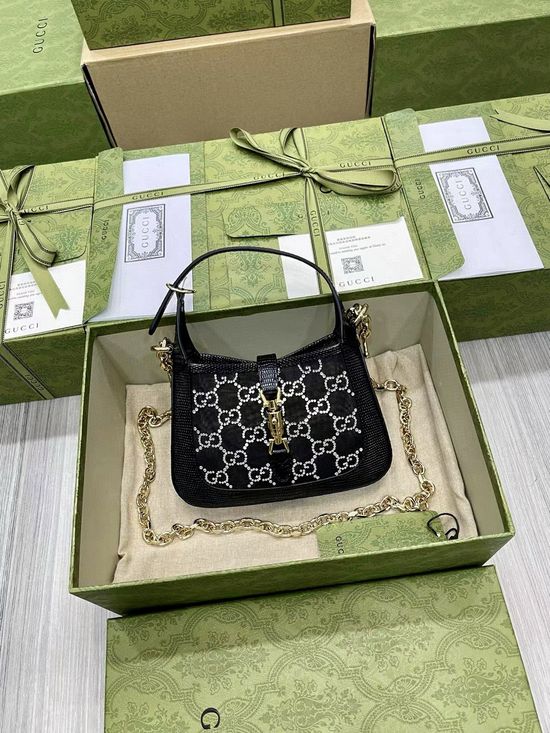 Gucci Jackie Lizard-Trimmed Shoulder Bag 677027