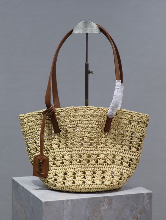 Yves Saint Laurent Woven Raffia Hollow Tote Basket Bag 761461