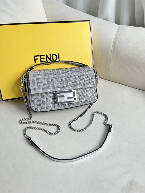 Fendi Baguette Handbag Rhinestone FF Logo 150