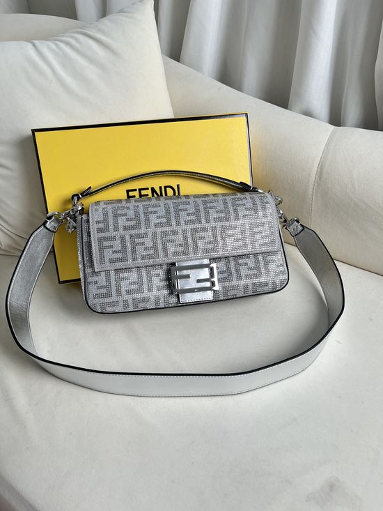 Fendi Baguette Handbag Rhinestone FF Logo 140