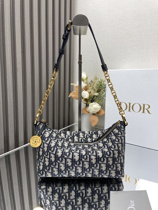 Christian Dior Christian Diorstar Hobo Chain Bag with Blue Oblique Print 3202