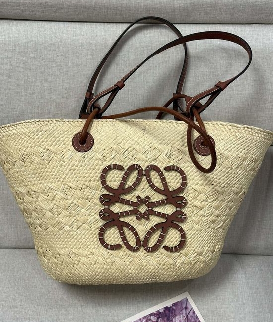 Loewe Anagram Basket Palm Fiber Leather Bag 008