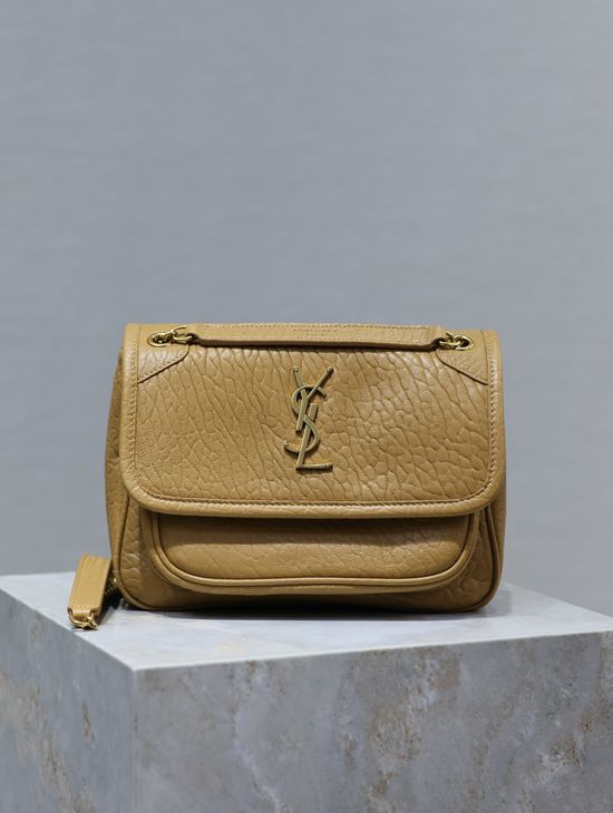 Yves Saint Laurent Niki Beige Elephant Texture Gold Buckle 633151