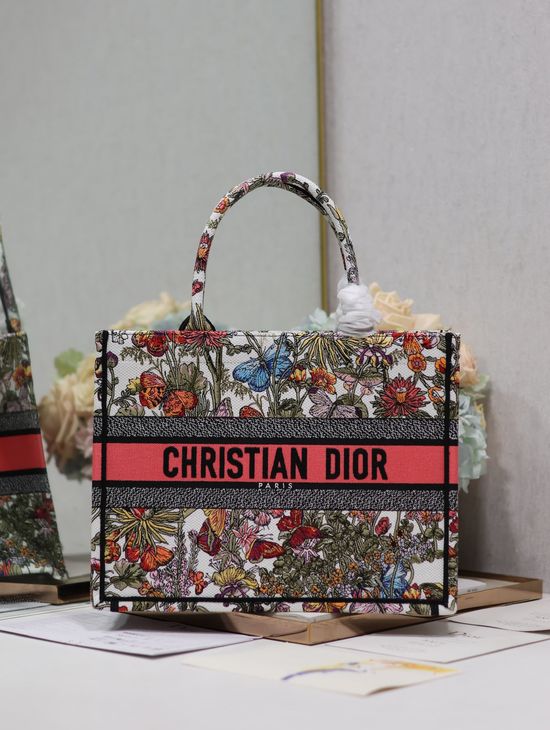 Christian Dior Book Tote Pink Floral Medium Handbag 1286