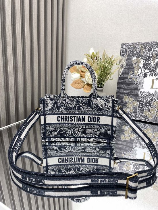 Christian Dior Book Tote Mini Blue Oblique Embroidery 1286/9024