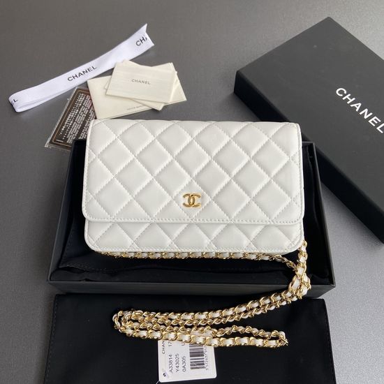Chanel Wallet White Lambskin With Gold Steel Label A33814