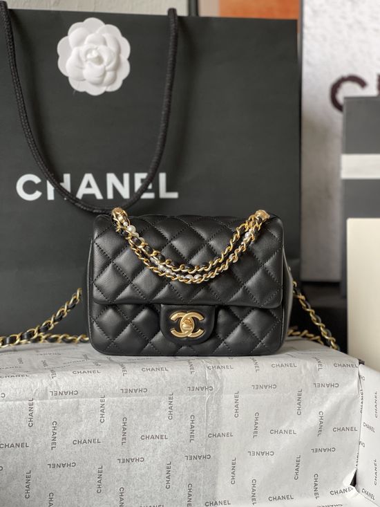 Chanel Mini Square Flap Bag Pearl Chain Handbag AS4385