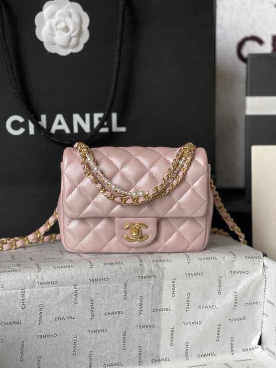 Chanel Mini Square Flap Bag Pearl Chain Handbag AS4385