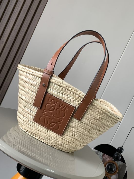 Loewe Basket Palm Leaf Leather Tote 8004